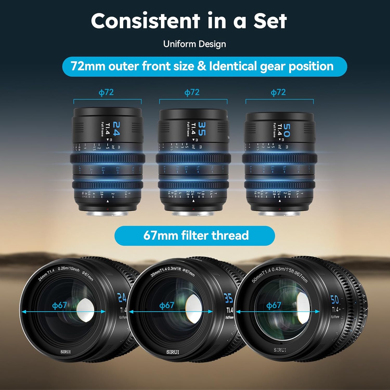 SIRUI VP-1 Vision Prime 1 T1.4 Full Frame Cine Lens, 24mm Manual Focus Cinema Lens with Pre-Installed E Mount, Interchangeable RF/Z/L Mounts (Black) - Image 7